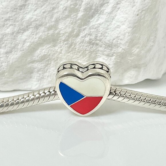 Pandora Czech Flag S925 Silver Heart Bead Charm - Picture 1 of 3